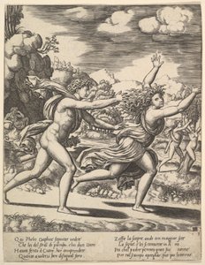 Apollo jagt Daphne, die ihre Arme hochwirft