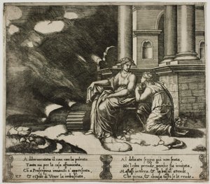 Proserpina gibt Psyche die Schachtel der Schönheit von Master of the Die