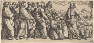 Die Übergabe der Schlüssel an Petrus von Master of the Die