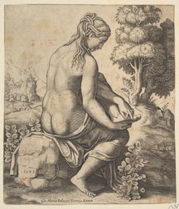 Venus entfernt einen Dorn aus ihrem Fuß, 1532 von Master of the Die