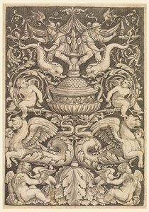 Groteske mit Delfinen und geflügelten Löwen von Master of the Die, Italian or German, 1530 1560