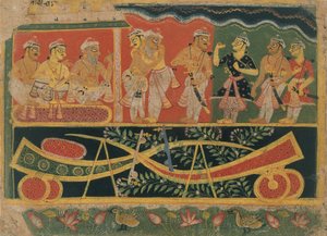 Nanda und Vasudeva: Seite aus einem verstreuten Bhagavata Purana