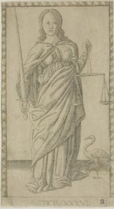 Gerechtigkeit, Platte 37 aus Genii und Tugenden von Master of the E Series Tarocchi