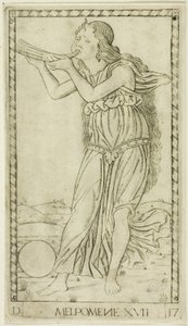 Melpomene, Platte siebzehn aus Apollo und die Musen
