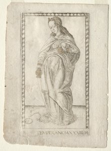 Mäßigkeit aus dem Tarocchi, Serie B: Kosmische Prinzipien & Tugenden, #34, vor 1467 von Master of the E Series Tarocchi