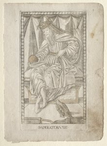 Der Kaiser aus dem Tarocchi, Serie E: Bedingungen des Menschen, Nr. 9, vor 1467 von Master of the E Series Tarocchi