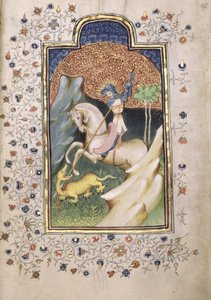 St. Georg kämpft gegen den Drachen, 1420-30 (Tempera und Gold auf Pergament) von Master of the Embroidered Foliage