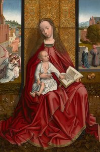 Thronende Maria mit dem Kind von Master of the Embroidered Foliage