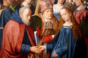 Evora Museum. Meister des Evora-Altarbildes. Die Hochzeit der Jungfrau und Joseph. Flämische Schule 1500. Portugal. von Master of the Evora Altarpiece