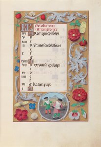 Stundenbuch der Königin Isabella der Katholischen, Königin von Spanien: Fol. 11r, Oktober, um 1500 von Master of the First Prayerbook of Maximillian