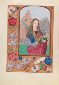 Stundenbuch von Königin Isabella der Katholischen, Königin von Spanien: Fol. 191v, St. Barbara von Master of the First Prayerbook of Maximillian