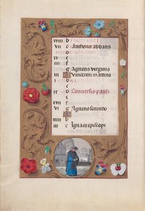 Stundenbuch der Königin Isabella der Katholischen, Königin von Spanien: Fol. 2v, Januar - Schneelandschaft, ca. 1500 von Master of the First Prayerbook of Maximillian