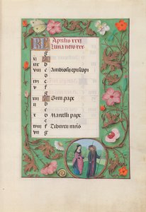 Stundenbuch der Königin Isabella der Katholischen, Königin von Spanien: Fol. 5r, April - Knappe und Jungfrau von Master of the First Prayerbook of Maximillian