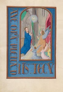 Stundenbuch der Königin Isabella der Katholischen, Königin von Spanien: Fol. 97v, Verkündigung, ca. 1500 von Master of the First Prayerbook of Maximillian