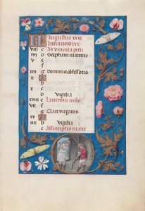 Stundenbuch von Königin Isabella der Katholischen, Königin von Spanien: Fol. 9r, August - Weizendreschen von Master of the First Prayerbook of Maximillian