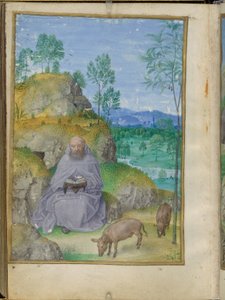 Heiliger Antonius der Abt in der Wüste, Miniatur aus den Stunden Emerson-White von Master of the Houghton Miniatures