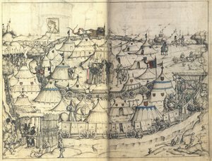 Der Wagenfort aus dem Mittelalterlichen Hausbuch von Schloss Wolfegg, um 1485