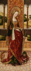 Triptychon der Jungfrau und des Kindes mit zwei Engeln, Detail der Heiligen Katharina von Alexandria vom linken Flügel, ca. 1500