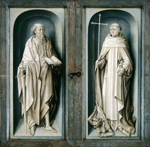 St. Paul und St. Benedikt, geschlossene Tafeln des Verkündigungstriptychons, ca. 1483