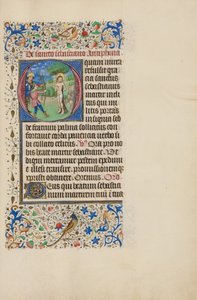 Initiale O: Das Martyrium des Heiligen Sebastian von Master of the Llangattock Hours