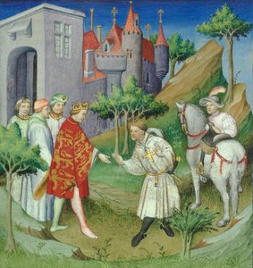 Sir John Mandeville und der König von England, Frontispiz aus "Le Livre des Merveilles", Paris, ca. 1420 (Manuskript)