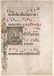Manuskriptblatt mit der Dreifaltigkeit in einem Initial T, aus einem Antiphonar von Master of the Riccardiana Lactantius