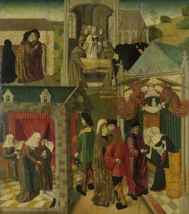 Die heilige Elisabeth von Ungarn pflegt die Kranken in Marburg, Tod der heiligen Elisabeth, innerer rechter Flügel eines Altars für die Grote Kerk in Dordrecht von Master of the St Elizabeth Panels
