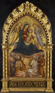Jungfrau und Kind mit Engeln und vier Heiligen, ca. 1400-15