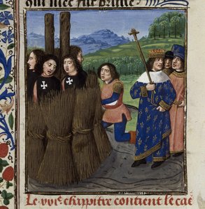 Die Verbrennung der Templer aus: De casibus virorum illustrium von Giovanni Boccaccio von Master of the White inscriptions