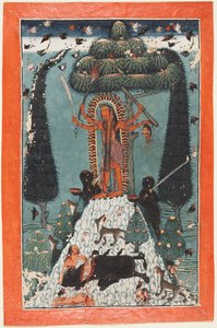 Die Göttin Kali auf einem Berggipfel stehend, ca. 1730 von Master of the court of Mandi