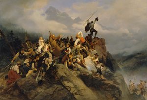 Pater Joachim Haspinger unter den kämpfenden Bauern, 1842 von Mathias Artaria