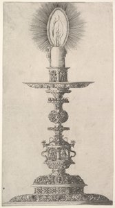 Kerzenhalter mit brennender Kerze aus: Insigne Ac Plane Novum Opus Cratero graphicum, 1551 von Mathias Zundt
