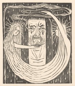 Männerkopf und Figuren im Regen von Mathieu Lauweriks