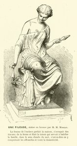 Antike römische Frau beim Spinnen von Fäden (Gravur) von Mathurin Moreau