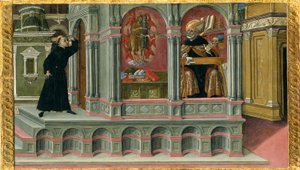 Die Vision des Heiligen Augustinus von den Heiligen Hieronymus und Johannes dem Täufer von Matteo di Giovanni