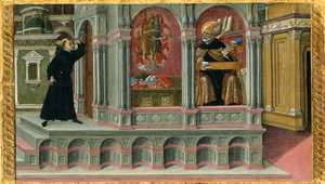 Vision des Heiligen Augustinus von den Heiligen Hieronymus und Johannes dem Täufer, 1476 von Matteo di Giovanni