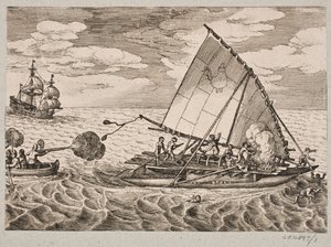 Holländer erobern Schiff mit wilden Leuten und Kindern von Matthäus Merian d.Æ.
