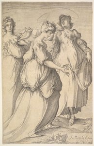 Drei weibliche Figuren mit Heiligenschein (ca. 1610-50) von Matthaus Merian