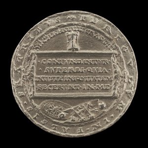 Sanduhr auf einer beschrifteten Tafel [Rückseite] von Matthes Gebel
