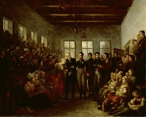 Der Prinz von Oranien besucht Flutopfer im Almoners-Waisenhaus, Amsterdam, am 14. Februar 1825