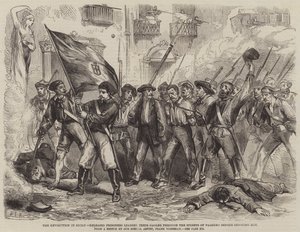 Die Revolution in Sizilien, freigelassene Gefangene führen ihren Wärter durch die Straßen von Palermo, bevor sie ihn erschießen