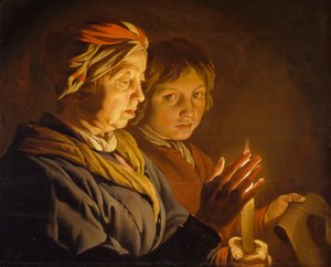 Alte Frau und ein Junge bei Kerzenlicht, 1630-1650 von Matthias Stomer