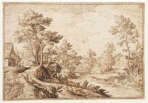 Landschaft mit Fluss und Dorf, ca. 1501-1600