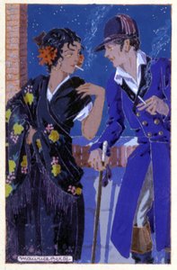 Don Jose und Carmen rauchen, ca. 1930 (Illustration) von Maurice Berty