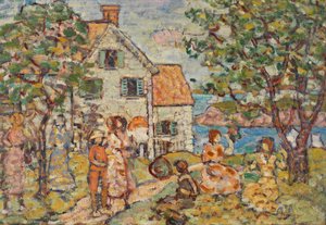Strand und zwei Häuser von Maurice Brazil Prendergast