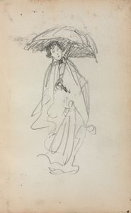 Italienisches Skizzenbuch: Stehende Frau mit Sonnenschirm, Seite 259, 1898-1899 von Maurice Brazil Prendergast