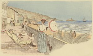 Ein Paar auf ihrer Hochzeitsreise entspannt sich am Meer auf der Insel Gallinara, Italien von Maurice Charles Mathieu Bonvoisin