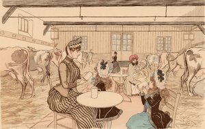 Mütter bringen ihre Kinder zur Molkerei, Paris, Frankreich von Maurice Charles Mathieu (1849 1912) Bonvoisin