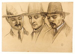 Porträts von Pater Couturier, Charles Plessard und André Lecoutey. Studie für die Kuppel Dutuit: die drei Architekten der École française de Rome von Maurice Denis