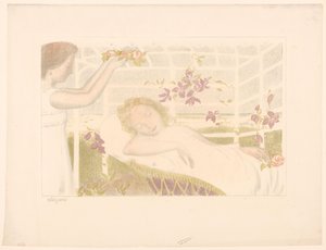 Schlafendes Mädchen bekommt Blumenkranz von Maurice Denis